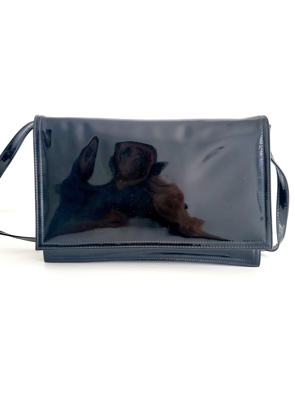 Classic Black Patent Crossbody Bag - Vintage